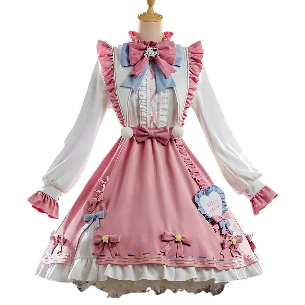 Sweet Lolita Pink Cute Long Sleeve Ruffle Sleeve Lolita Gardener Skirt Lolita Dresses