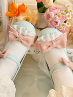 Sweet Lolita Pink Green Bow Accented Sweet Lolita Mary Janes Medium Heel Big Head Doll Round Head 5cm