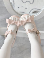 Sweet Lolita Pink Green Bow Accented Sweet Lolita Mary Janes Medium Heel Big Head Doll Round Head 5cm