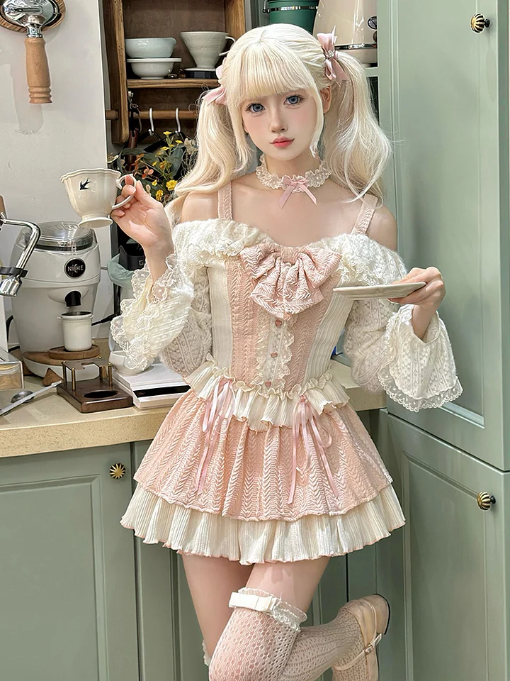 Sweet Lolita Pink JSK Light Lolita Sweet Cake Lace Skirt Lolita Dresses