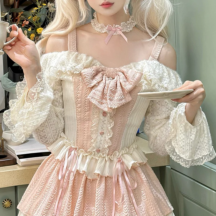 Sweet Lolita Pink JSK Light Lolita Sweet Cake Lace Skirt Lolita Dresses