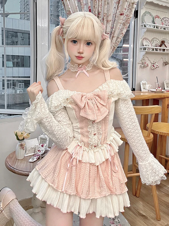 Sweet Lolita Pink JSK Light Lolita Sweet Cake Lace Skirt Lolita Dresses