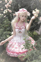 Sweet Lolita Pink Little Fresh Waist Lolita Jacquard Print Dress JSK
