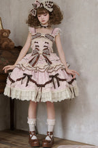 This Pink Sleeveless Sweet Lolita JSK Dress blends youthful sweetness with graceful elegance. Adorned with delicate prints, layered ruffles, and charming bowknot accents, it creates a soft and romantic aesthetic. The lace-up design ensures a flattering fit while enhancing the princess-like silhouette. Crafted in a dreamy pink tone, this dress is perfect for tea parties, gatherings, or photoshoots, offering a timeless Lolita charm that balances playful cuteness with refined sophistication.