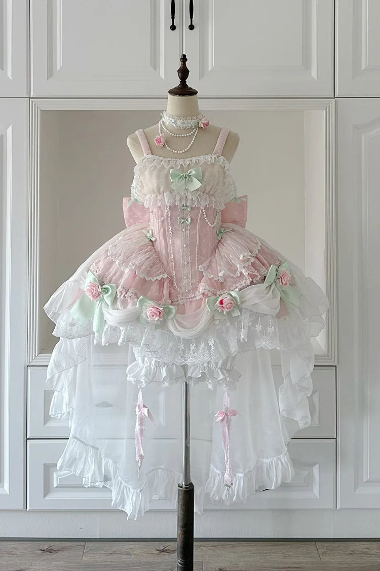 This Pink Sleeveless Sweet Lolita JSK Dress radiates a dreamy princess-like charm. Featuring delicate embroidery, lace trims, and pearl accents, it captures a sense of refined elegance. The ruffle details and bowknots add playful sweetness, while the soft pink tone enhances its romantic allure. Designed with a flattering silhouette, it is perfect for tea parties, photoshoots, or special gatherings. A versatile piece that blends classic Lolita beauty with graceful, feminine sophistication.
