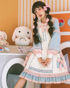 Sweet Lolita Plus Size Lolita Pink-blue Dress OP Long Sleeve 4XL One Piece Dress