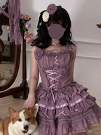 Sweet Lolita Purple Ruffle Lolita Ballet Dress Elegant Short-sleeved Princess Dress Light Lolita Casual Coord