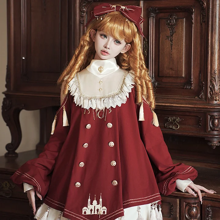 Sweet Lolita Red Embroidered Lolita Dress Princess Fairy Tale Doll Long Sleeve Dress Shorts Two-piece Set OP
