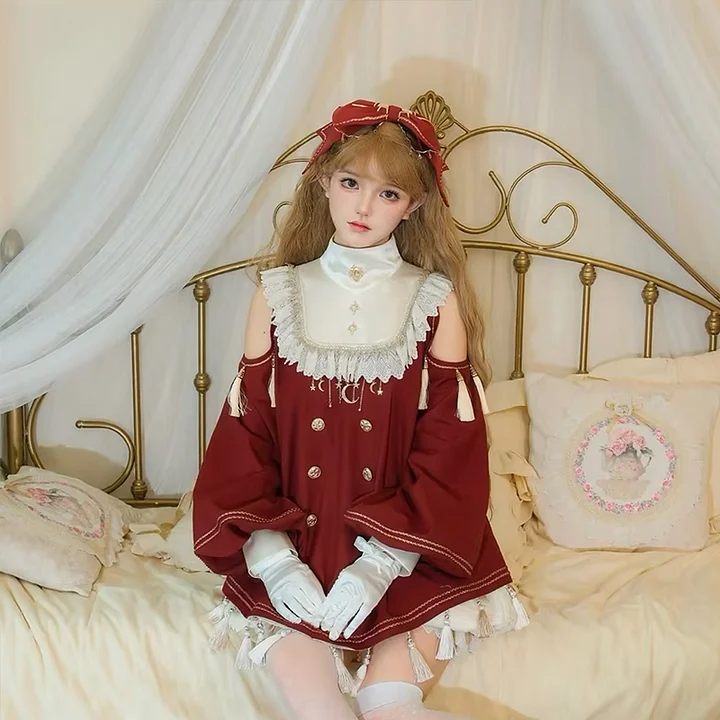 Sweet Lolita Red Embroidered Lolita Dress Princess Fairy Tale Doll Long Sleeve Dress Shorts Two-piece Set OP
