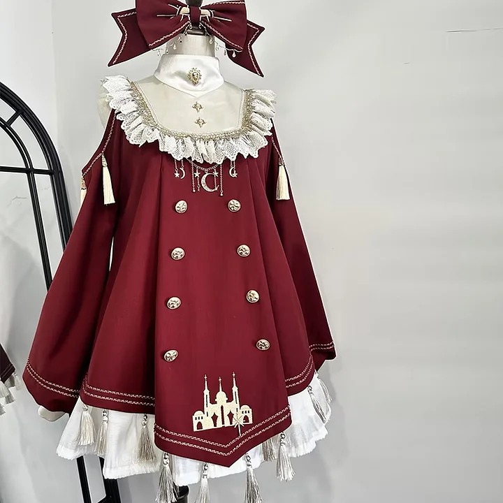 Sweet Lolita Red Embroidered Lolita Dress Princess Fairy Tale Doll Long Sleeve Dress Shorts Two-piece Set OP