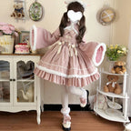 Sweet Lolita Red Pink Christmas Lolita Autumn and Winter Two-piece Velvet Dress Set Cape Lolita Coats