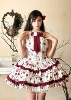 Sweet Lolita Rose Girl Red JSK Red Sleeveless Polka Dot Cake Dress