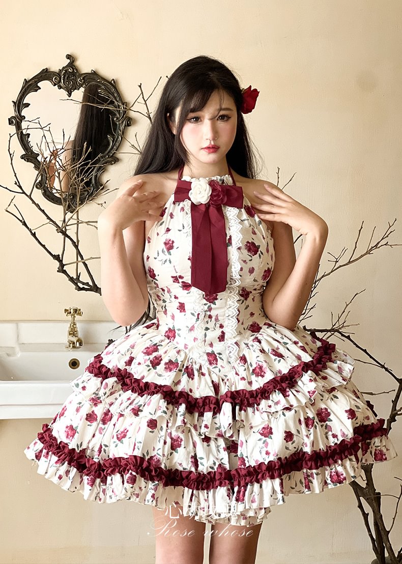 Sweet Lolita Rose Girl Red JSK Red Sleeveless Polka Dot Cake Dress