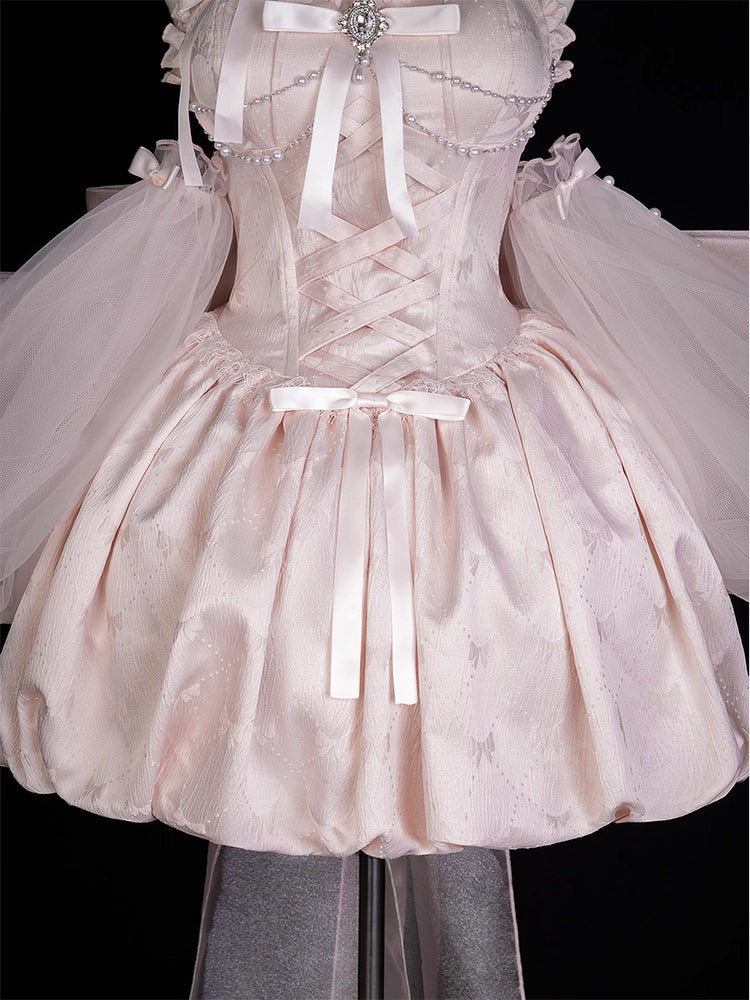 Sweet Lolita Runaway Princess Lolita JSK Dress Pink Blooming Floral Bustier Mini Dress