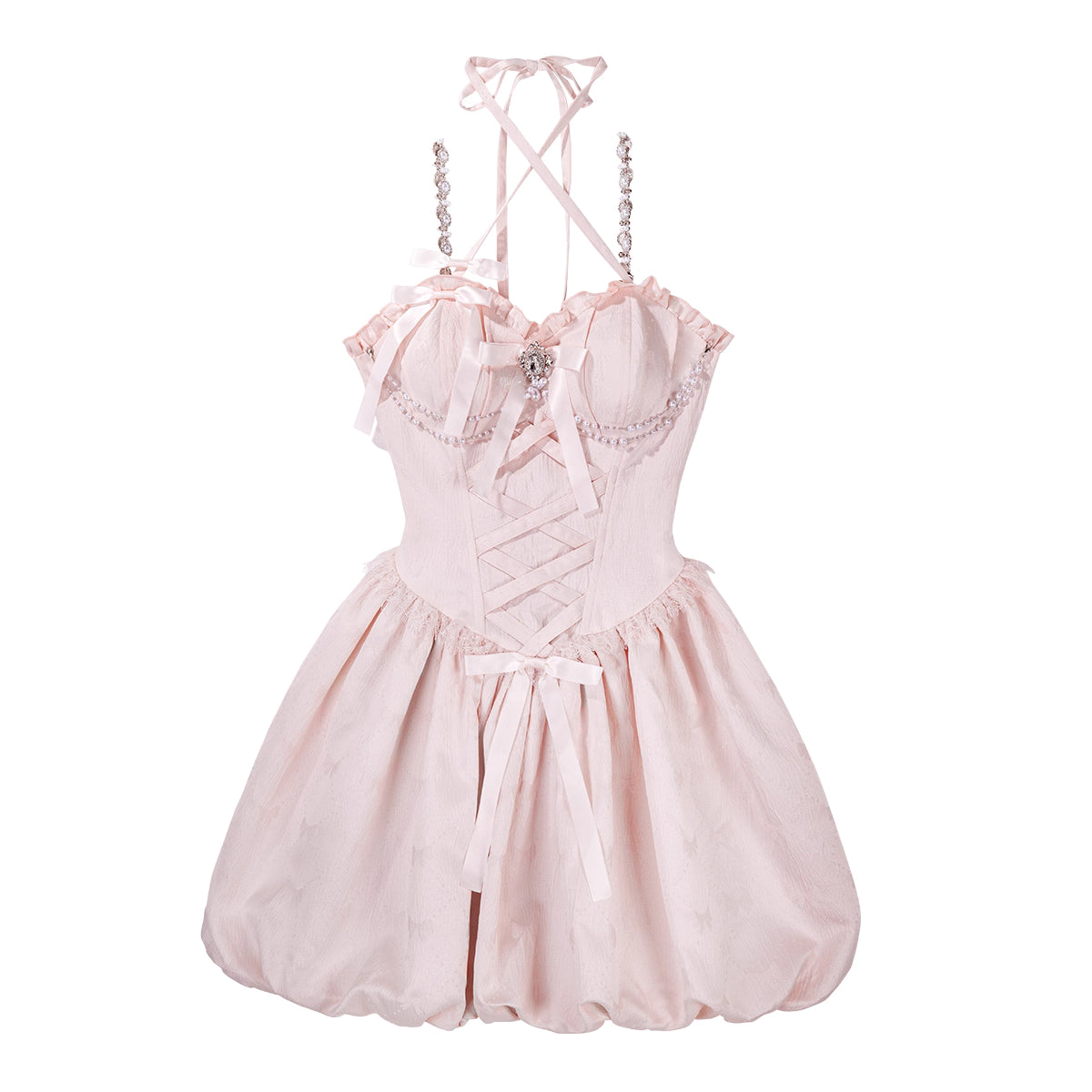 Inspired by fairy-tale escapism, this Lolita dress features a delicate floral print, a structured bustier, and a soft bloom-shaped skirt. The sweet pink palette and intricate lace details evoke romantic fantasy, while the lightweight fabric ensures comfort. Perfect for creating dreamy, whimsical moments.
