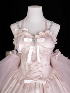 Inspired by fairy-tale escapism, this Lolita dress features a delicate floral print, a structured bustier, and a soft bloom-shaped skirt. The sweet pink palette and intricate lace details evoke romantic fantasy, while the lightweight fabric ensures comfort. Perfect for creating dreamy, whimsical moments.