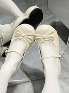 Sweet Lolita Shoes Cream Colored Bow and Ruffled Low-Heel Mary Jane Shoes
