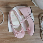 Sweet Lolita Shoes Cream Colored Bow and Ruffled Low-Heel Mary Jane Shoes