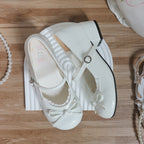 Sweet Lolita Shoes Cream Colored Bow and Ruffled Low-Heel Mary Jane Shoes
