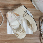 Sweet Lolita Shoes Cream Colored Bow and Ruffled Low-Heel Mary Jane Shoes