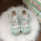 Sweet Lolita Shoes Mint Green Glossy Leather Mary Jane Shoes with Lace and Bow Low-heeled