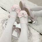 Sweet Lolita Shoes Pale White Black Cat Bow Mary Janes Round Head Lo Shoes