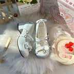 Sweet Lolita Shoes Pink Blue Patent Mary Janes with Embellished Bows 4.5CM Jk Girl