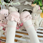 Sweet Lolita Shoes Plush White Black Bow Mary Janes Rabbit Original New Round Head Middle Heel