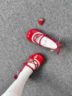 Sweet Lolita Shoes Red Blue Pink Patent Leather with Strawberry Japanese Round Head Low Heel