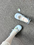 Sweet Lolita Shoes Red Blue Pink Patent Leather with Strawberry Japanese Round Head Low Heel