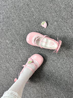 Sweet Lolita Shoes Red Blue Pink Patent Leather with Strawberry Japanese Round Head Low Heel