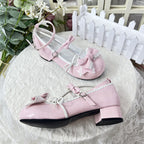 Sweet Lolita Shoes Retro Pink Glossy Leather Mary Jane with Low Heel Flat Bottom Round Head