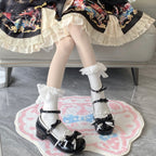 Sweet Lolita Shoes Retro Red Black Glossy Leather Mary Jane with Low Heel Flat Bottom Round Head