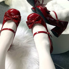 Sweet Lolita Shoes Ruby Red Glossy Leather Mary Jane Shoes Spring