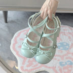 Sweet Lolita Shoes Pink Blue Patent Mary Janes with Embellished Bows 4.5CM Jk Girl