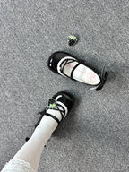 Sweet Lolita Shoes White Black Patent Leather with Strawberry Japanese Round Head Low Heel 3cm