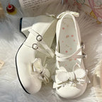 Sweet Lolita Shoes Scalloped-Edge White Black Square Round Head Cute Versatile Mary Jane