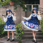 Inspired by a celestial carnival, this "Star Paradise" JSK features vibrant red printed fabric and playful bow accents. The strapless design and A-line silhouette offer a flattering fit for daily wear. Sweet yet versatile, it combines whimsical charm with wearable elegance, perfect for creating joyful coordinates that capture the magic of a starlit fantasy.