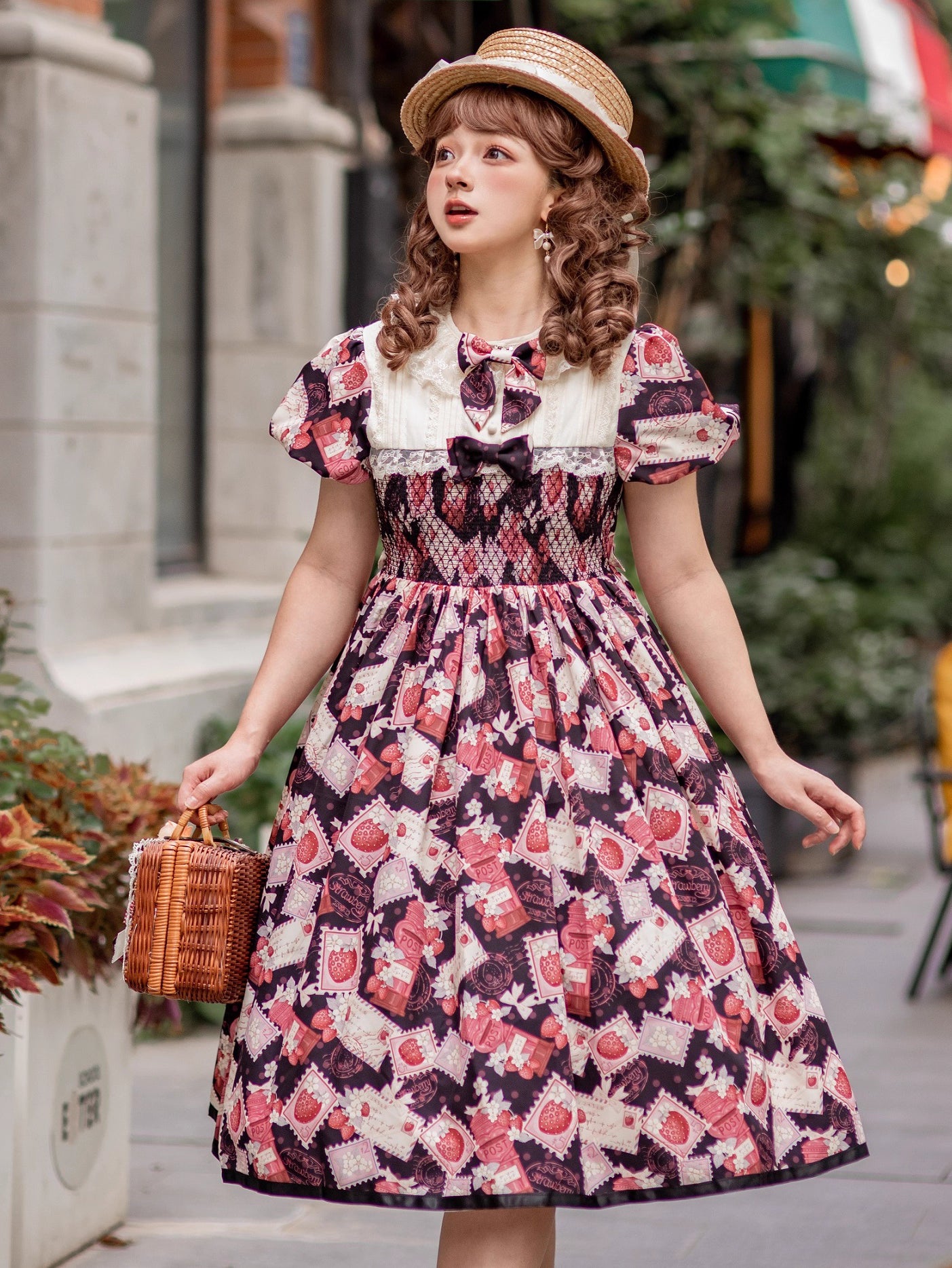 Enchanted by rustic witchcraft and sweet folklore, this black dress blooms with delicate strawberry embroidery and whimsical prints. The sleeveless design and lightweight cotton ensure cool comfort for summer, while layered ruffles and a fitted waist balance playful charm with elegant structure. A spellbinding piece that captures the magic of sun-ripened berries and pastoral daydreams.