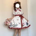 Sweet Lolita White Apricot Idyllic Mushroom Bunny Print Dress Jumper Skirt