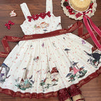 Sweet Lolita White Apricot Idyllic Mushroom Bunny Print Dress Jumper Skirt