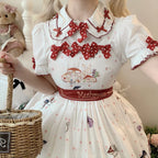 Sweet Lolita White Apricot Idyllic Mushroom Bunny Print Dress Jumper Skirt