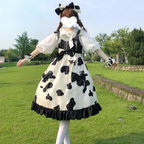 Sweet Lolita White Black JSK Dress Light Lolita Bow Trim Ruffle Hem
