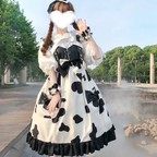 Sweet Lolita White Black JSK Dress Light Lolita Bow Trim Ruffle Hem