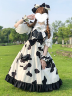 Sweet Lolita White Black JSK Dress Light Lolita Bow Trim Ruffle Hem