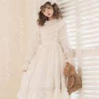 Sweet Lolita White Dress Whimsical Bell-Sleeve Dress Cut Doll Jacquard Cotton