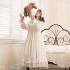 Sweet Lolita White Dress Whimsical Bell-Sleeve Dress Cut Doll Jacquard Cotton