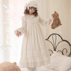Sweet Lolita White Dress Whimsical Bell-Sleeve Dress Cut Doll Jacquard Cotton