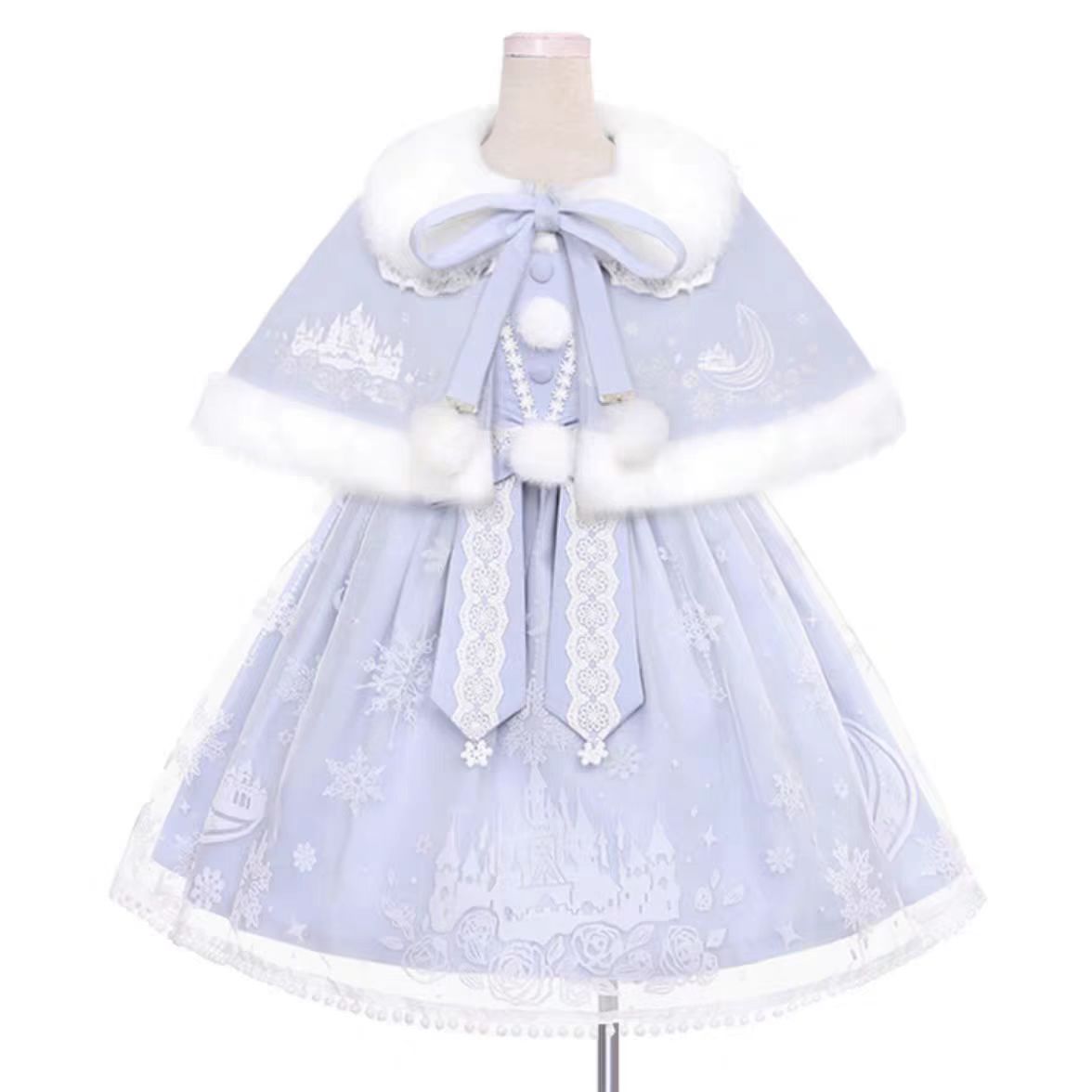 Sweet Lolita Winter Christmas Outfit Velvet JSK Dress and Cape Two Piece Set