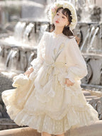 Sweet Lolita Yellow Tulip Dress Classic Lace Elegant Long Sleeve Dress OP